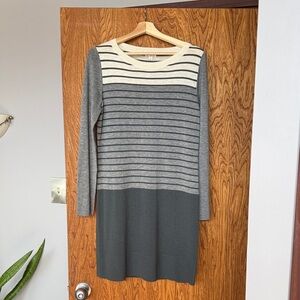 Striped Gray and Cream Sweater Dress